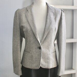 New Traditions Vinatge Gray Tweed Wool Tailored One-Button Blazer Size Small